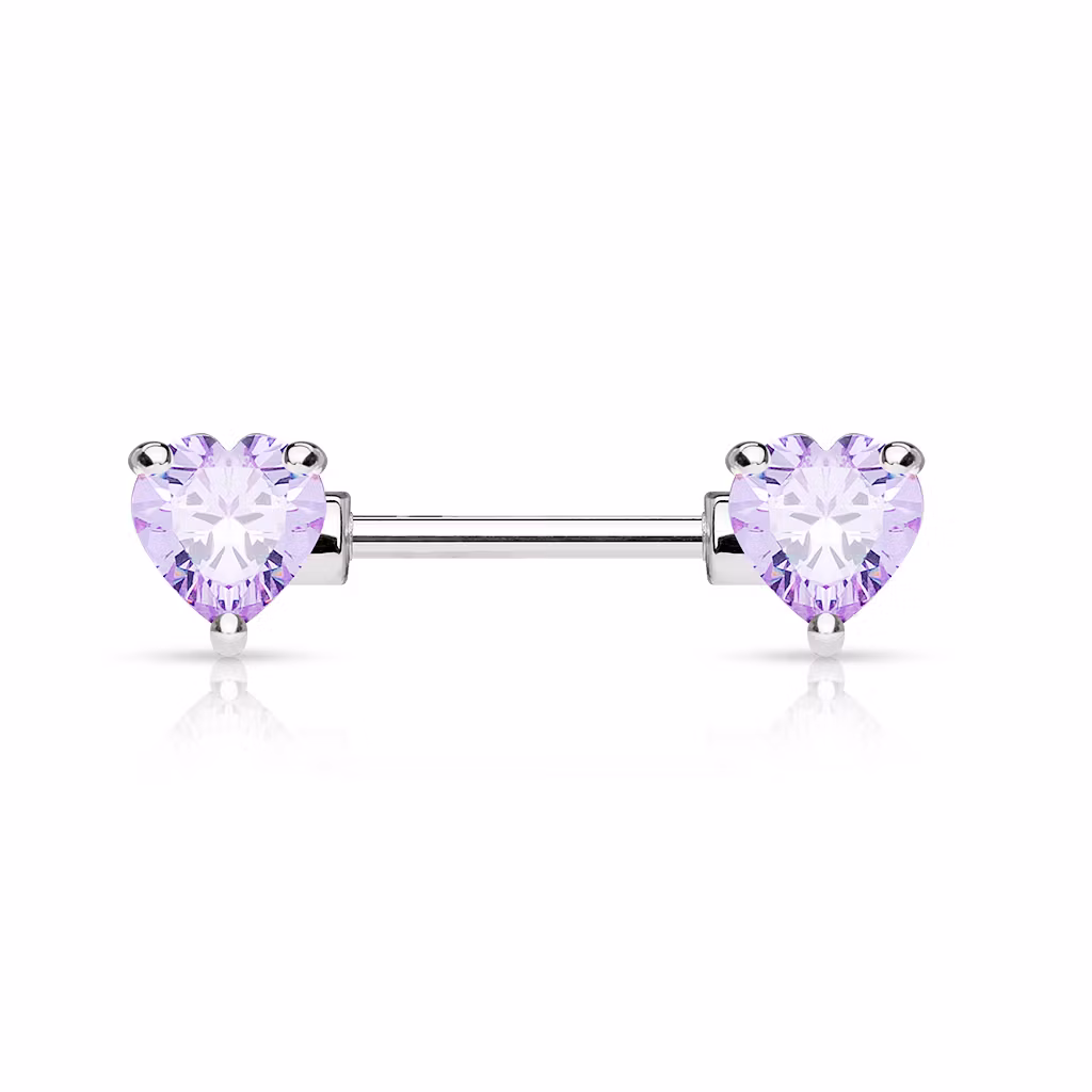 Bröstsmycke / Barbell med hjärtformade cubic zirconia