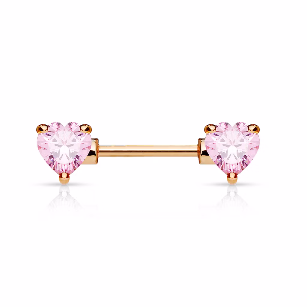 Bröstsmycke / Barbell med hjärtformade cubic zirconia