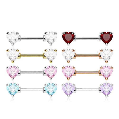 Bröstsmycke / Barbell med hjärtformade cubic zirconia