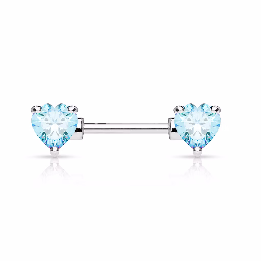 Bröstsmycke / Barbell med hjärtformade cubic zirconia