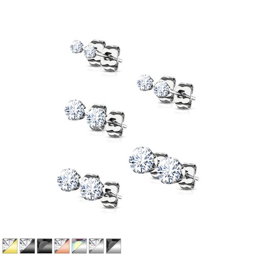 Örhänge kirurgiskt stål med rund cubic zirconia (5 par)