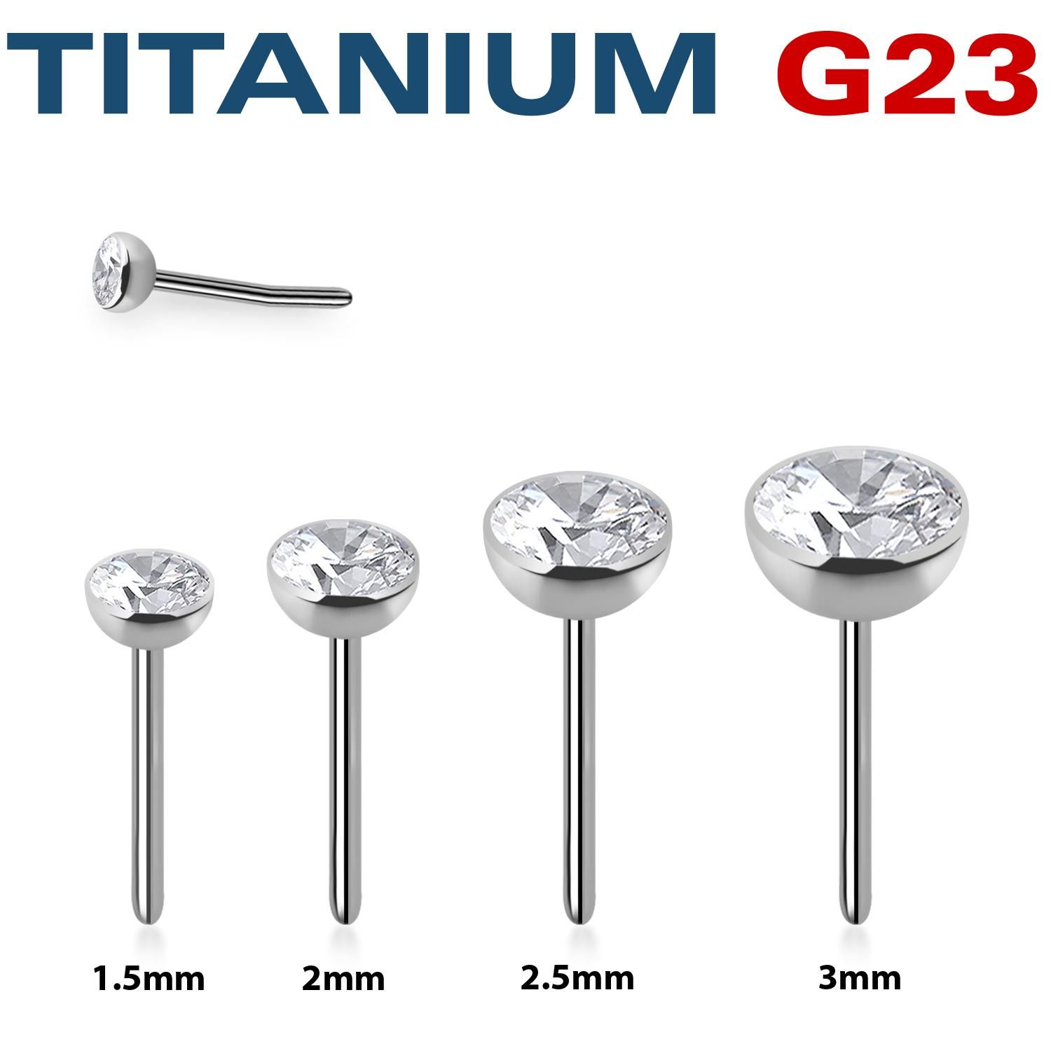 Threadless topp i titanium - halvkula med klar cubic zirconia