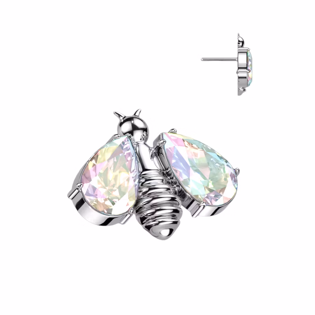 Threadless topp i titanium - Bi med CZ vingar