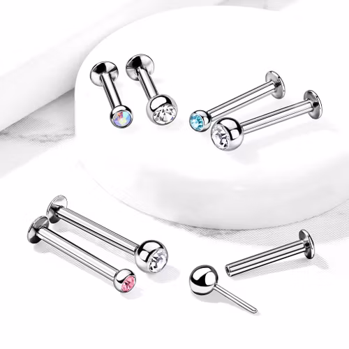 Threadless labret i 316L kirurgiskt stål 0.8mm med crystalkula