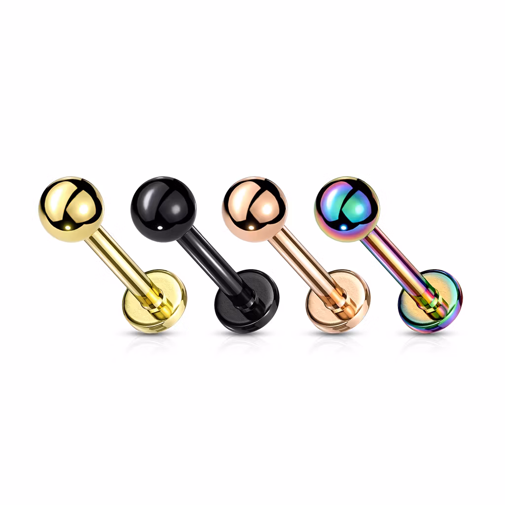 Threadless labret i PVD 316L kirurgiskt stål 1.2mm med 3mm kula