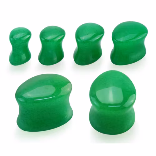 Droppformad stenplugg i grön jade