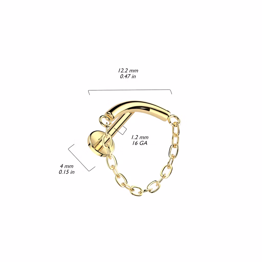 Labret i titanium - invändigt gängad med böjd stav och kedja