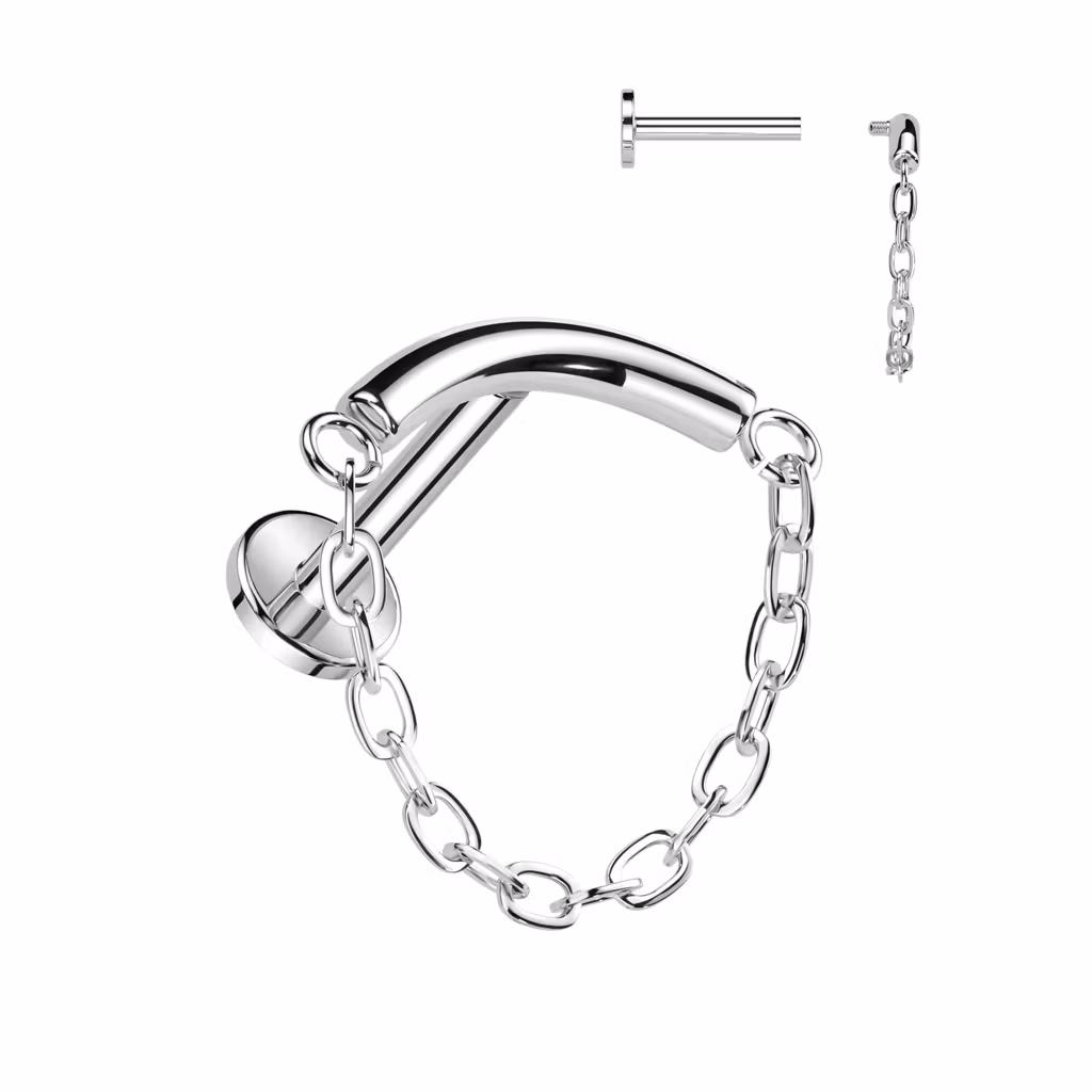 Labret i titanium - invändigt gängad med böjd stav och kedja