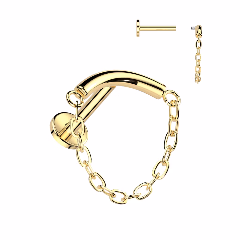 Labret i titanium - invändigt gängad med böjd stav och kedja