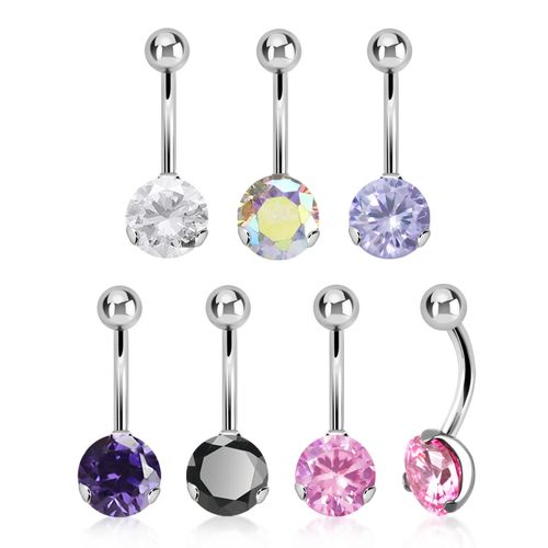 Navelsmycke i 316L kirurgiskt stål med 8mm cubic zirconia