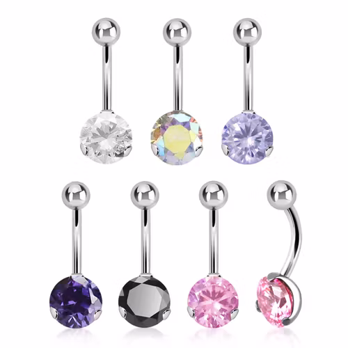 Navelsmycke i 316L kirurgiskt stål med 8mm cubic zirconia