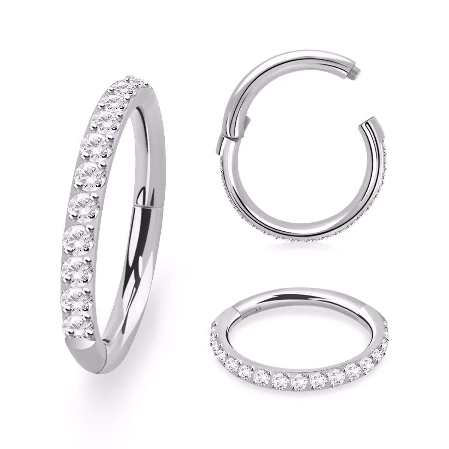 Ring med gångjärn - 316L kirurgiskt stål CZ på ytterkanten 1.6mm
