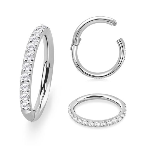 Ring med gångjärn - 316L kirurgiskt stål CZ på ytterkanten 1.6mm