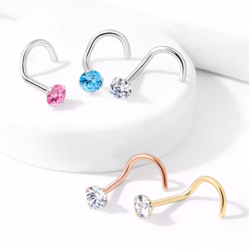Nässmycke "Nose screw" 0.8mm med prong-set cubic zirconia