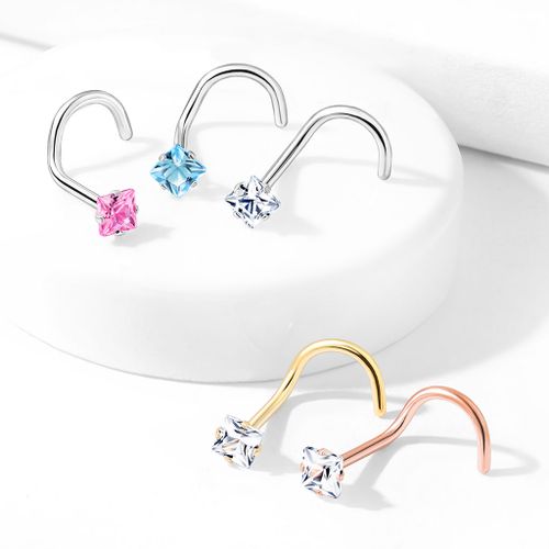 Nässmycke "Nose screw" 0.8mm med prong-set fyrkantig CZ