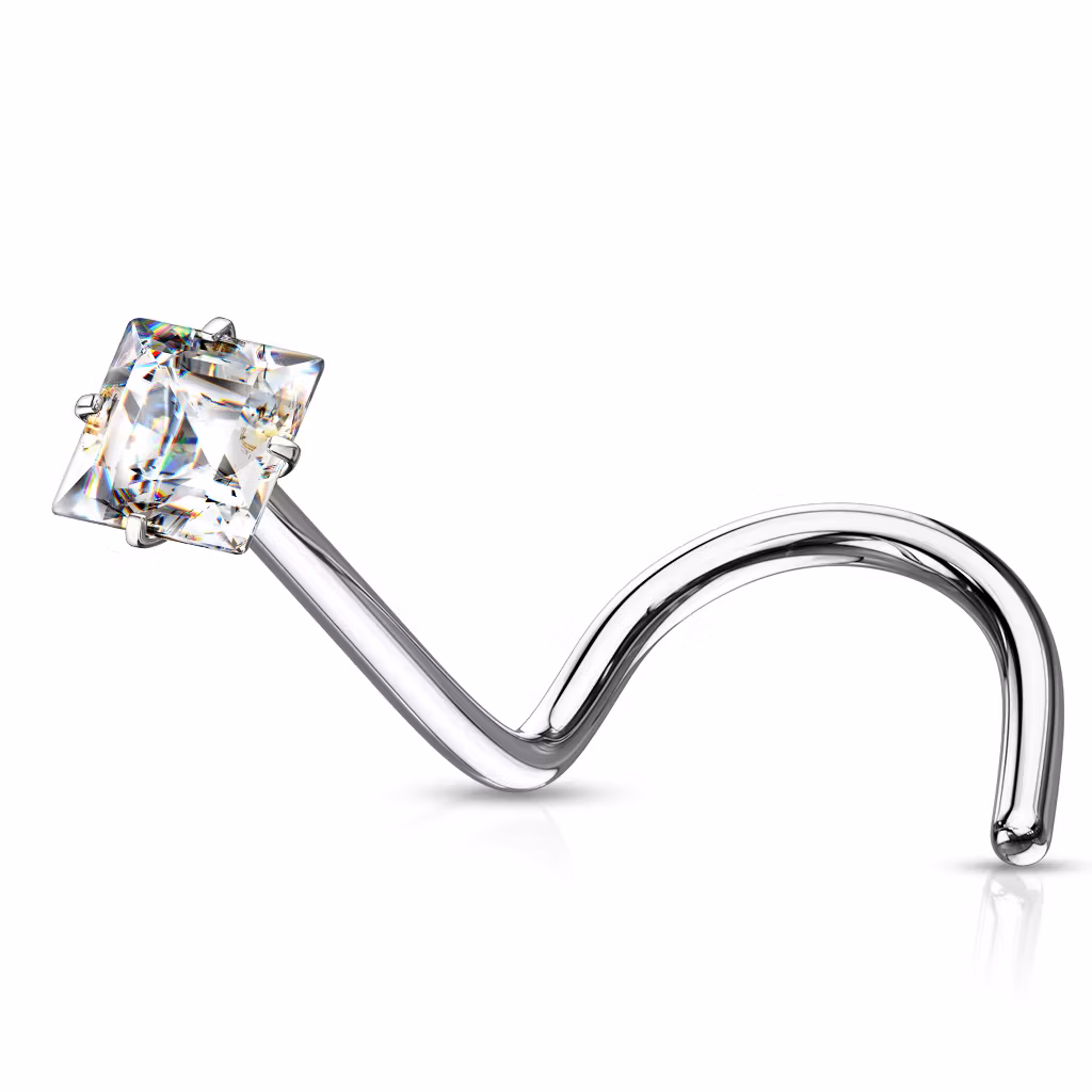 Nässmycke "Nose screw" 1.0mm med prong-set fyrkantig CZ