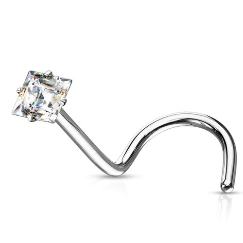 Nässmycke "Nose screw" 1.0mm med prong-set fyrkantig CZ