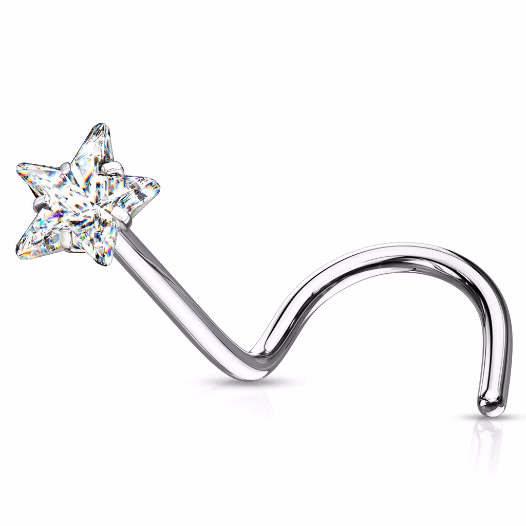 Nässmycke "Nose screw" 0.8mm med prong-set stjärnformad CZ