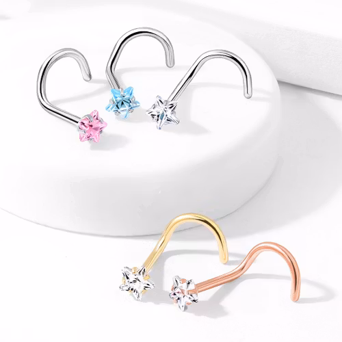 Nässmycke "Nose screw" 0.8mm med prong-set stjärnformad CZ