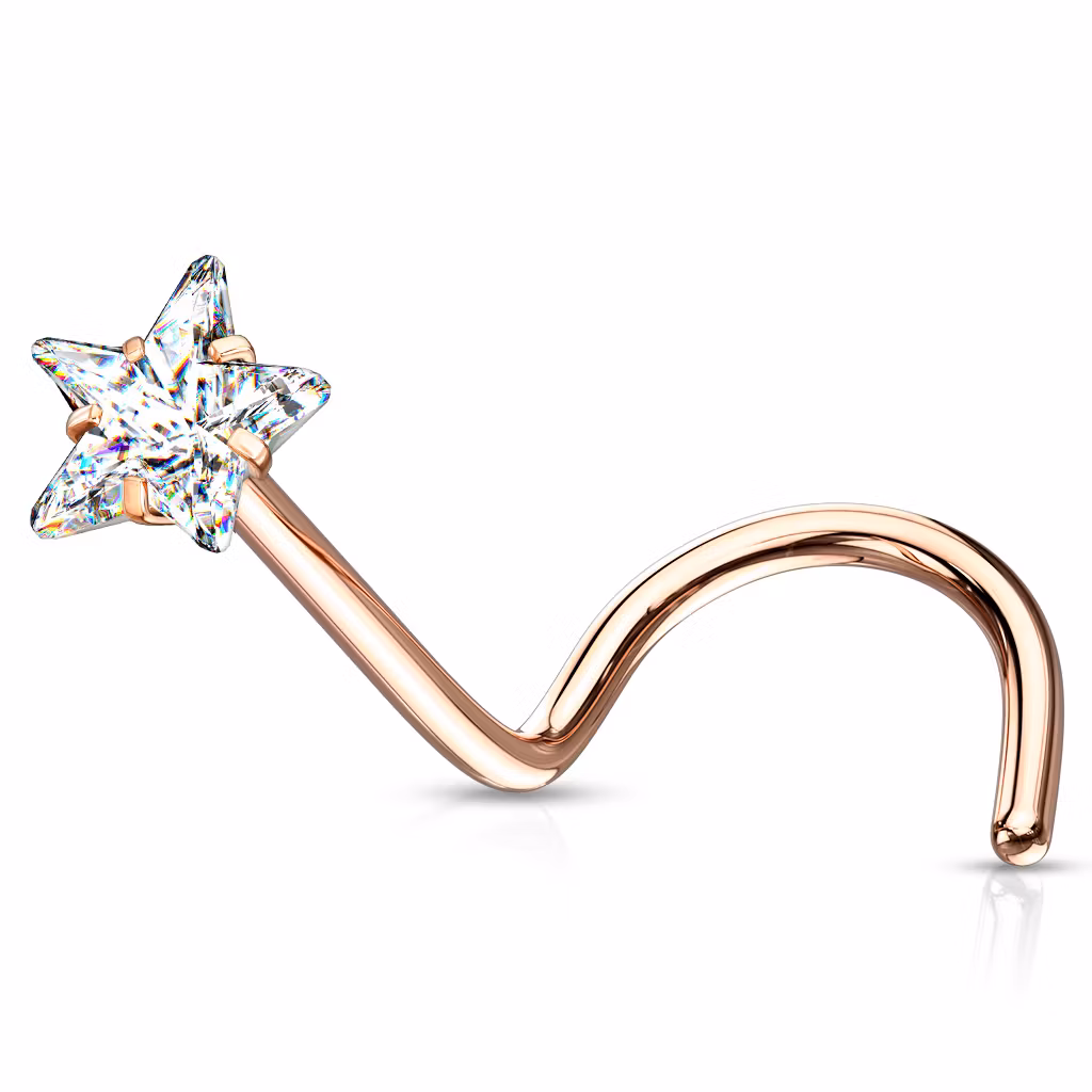 Nässmycke "Nose screw" 0.8mm med prong-set stjärnformad CZ