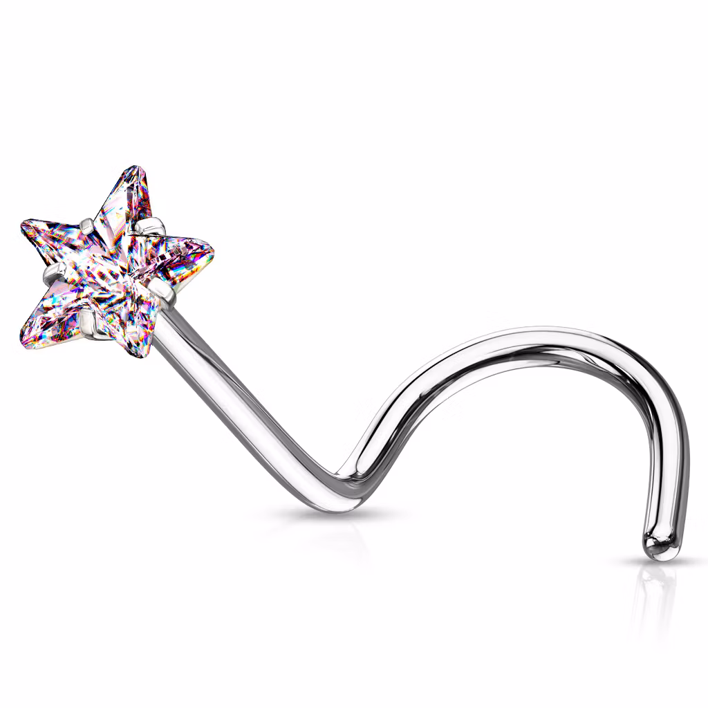 Nässmycke "Nose screw" 0.8mm med prong-set stjärnformad CZ