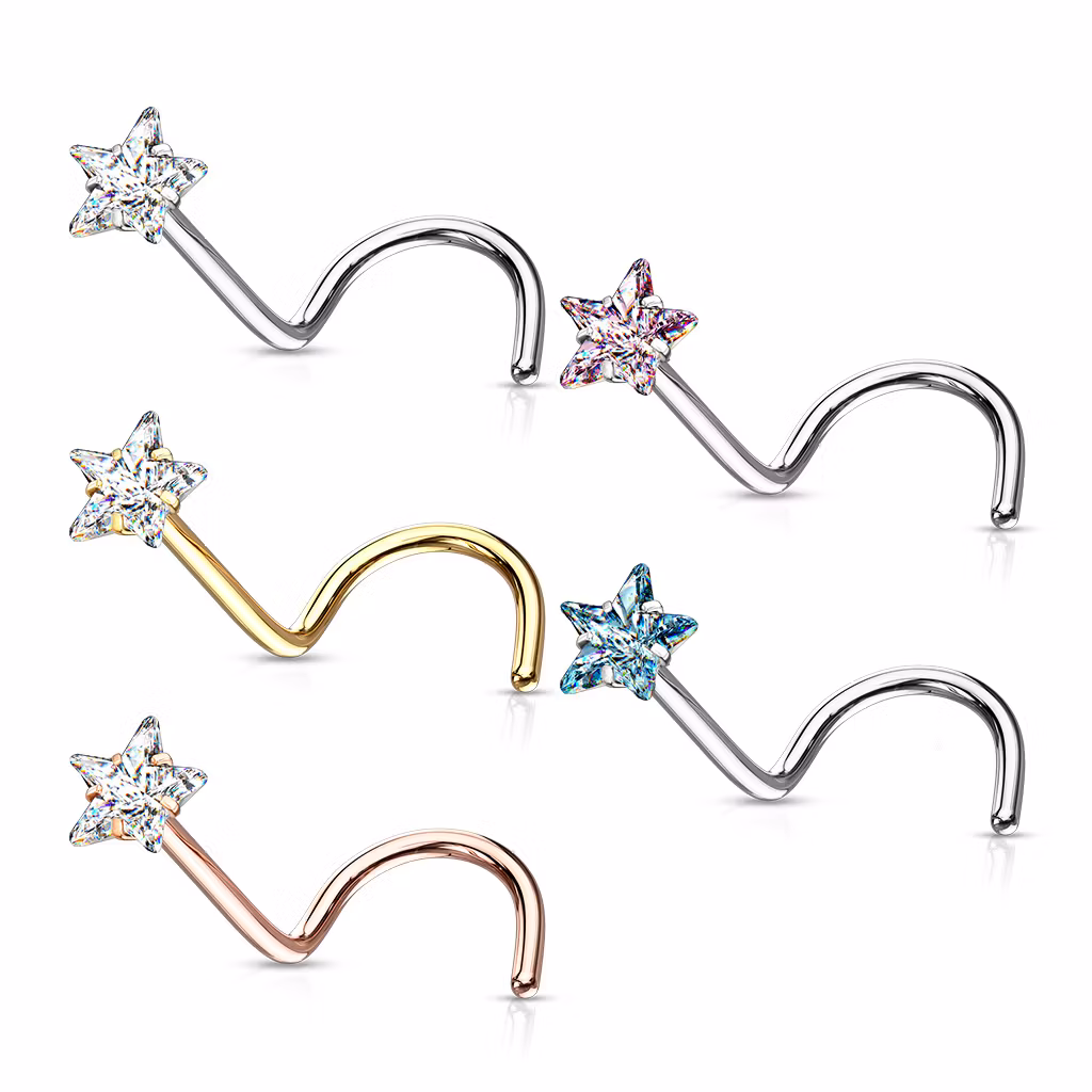 Nässmycke "Nose screw" 0.8mm med prong-set stjärnformad CZ