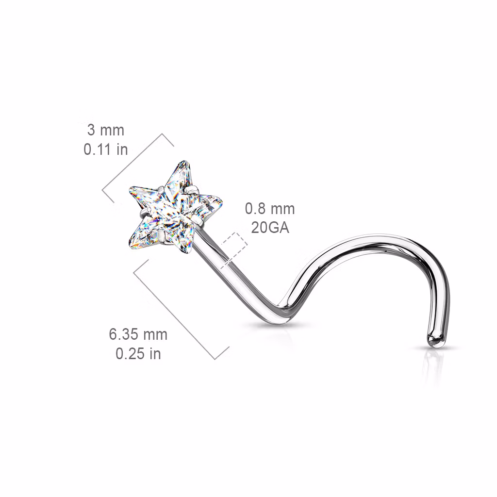 Nässmycke "Nose screw" 1.0mm med prong-set stjärnformad CZ
