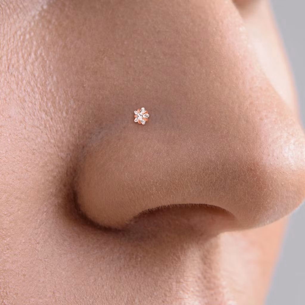 Nässmycke "Nose screw" 1.0mm med prong-set stjärnformad CZ