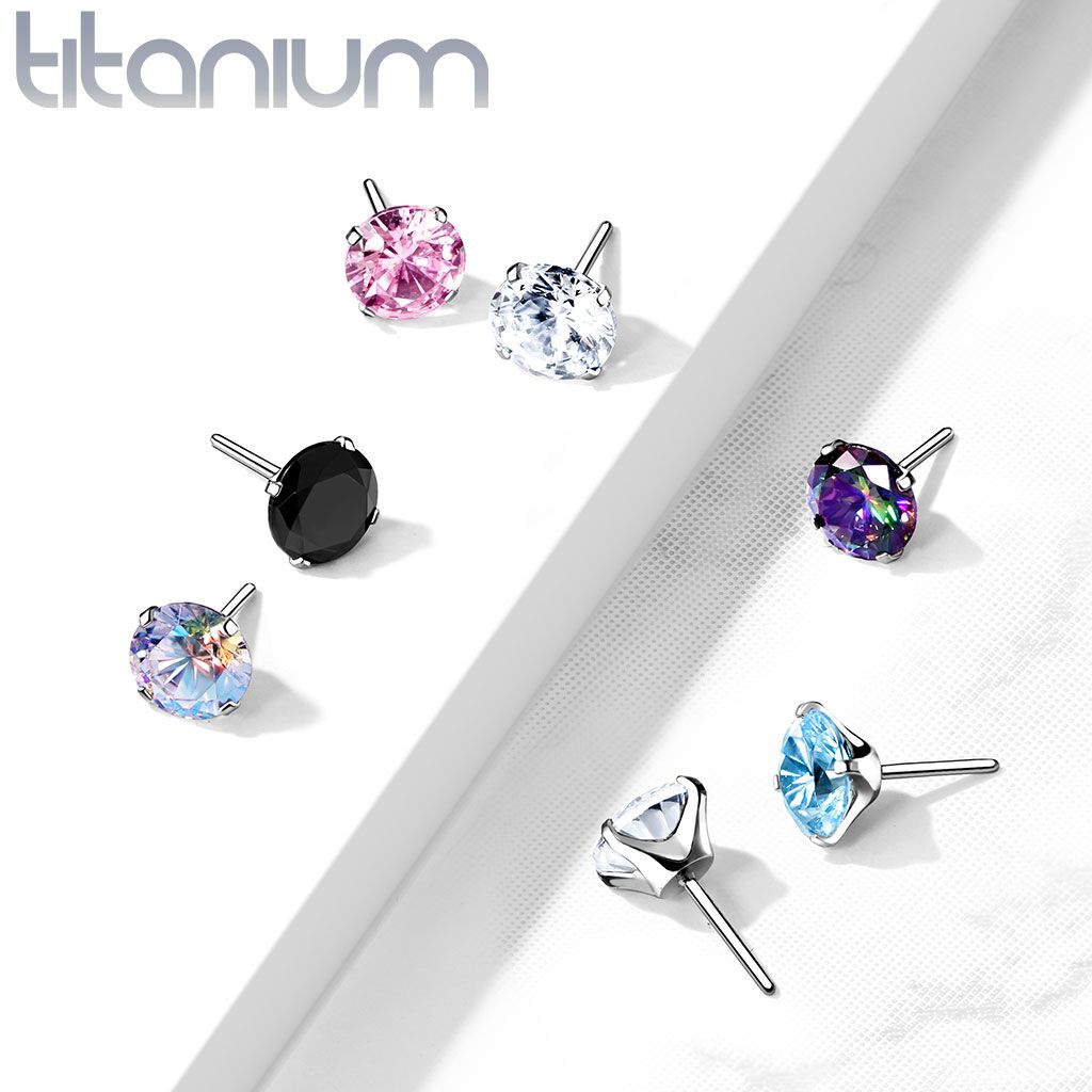 Threadless topp i titanium - Prong-set CZ