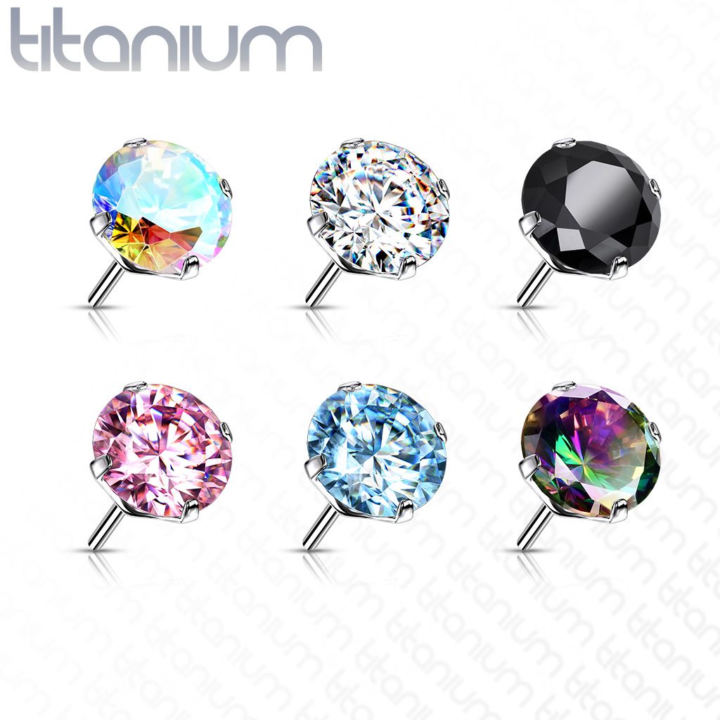 Threadless topp i titanium - Prong-set CZ