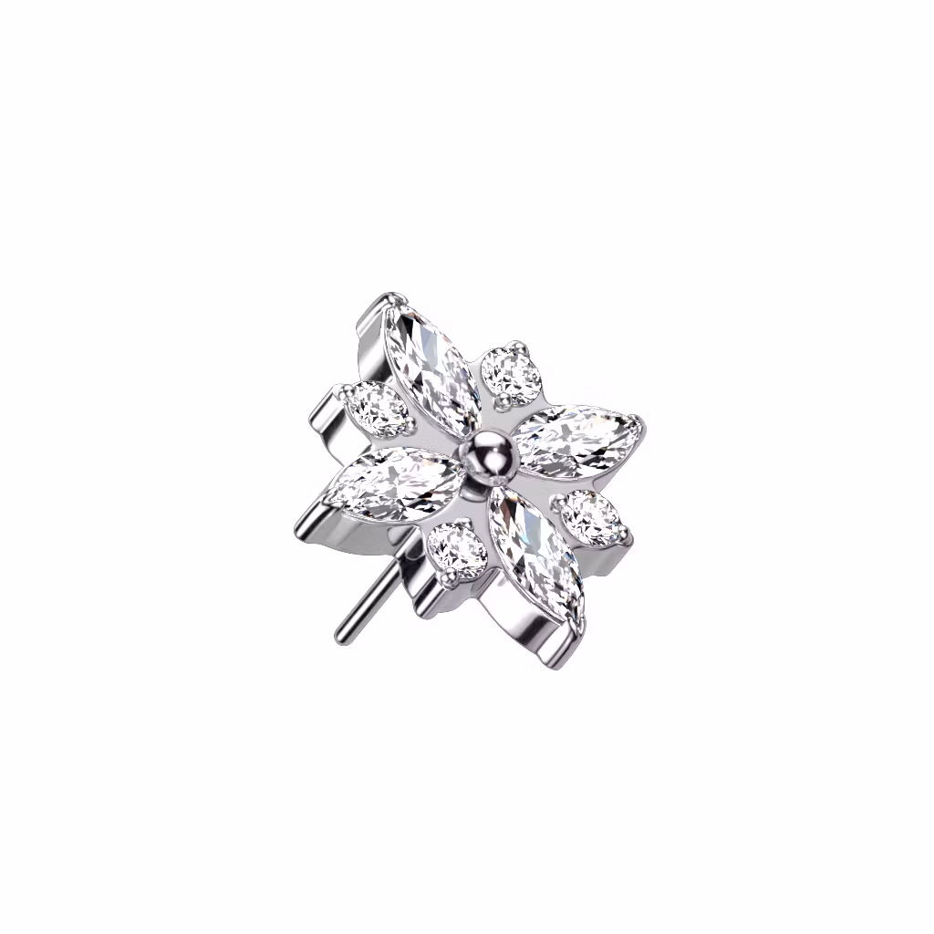 Threadless topp i titanium - 10mm CZ blomma