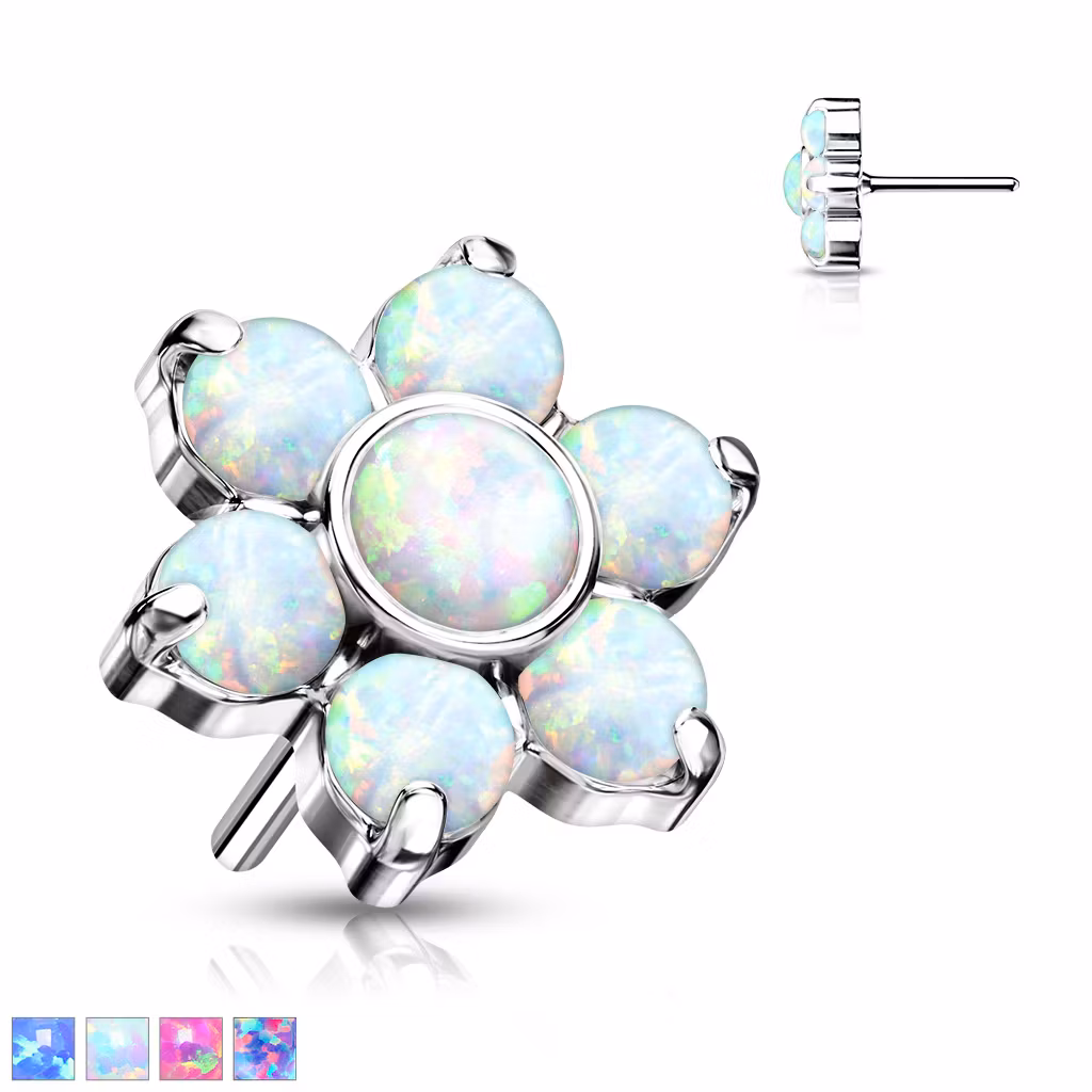 Threadless topp i titanium - 5mm blomma med opalit