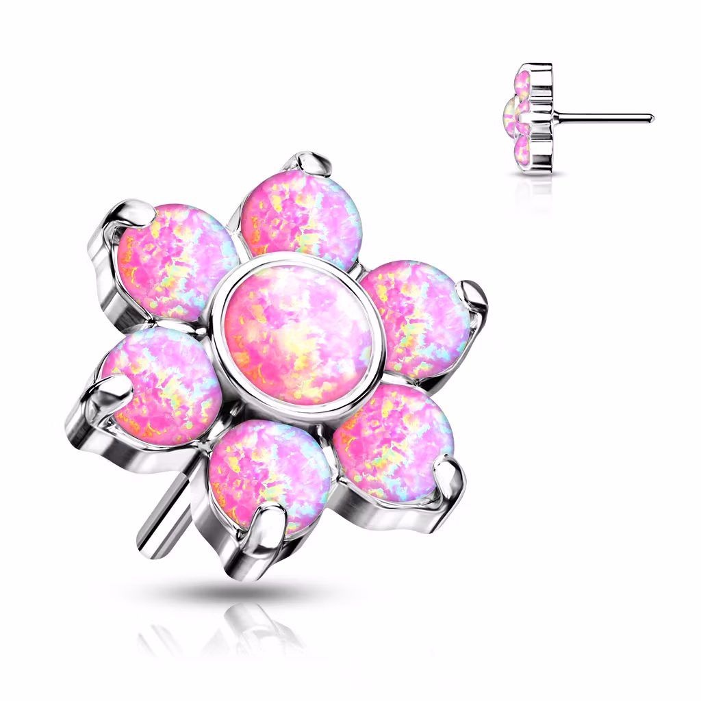 Threadless topp i titanium - 5mm blomma med opalit