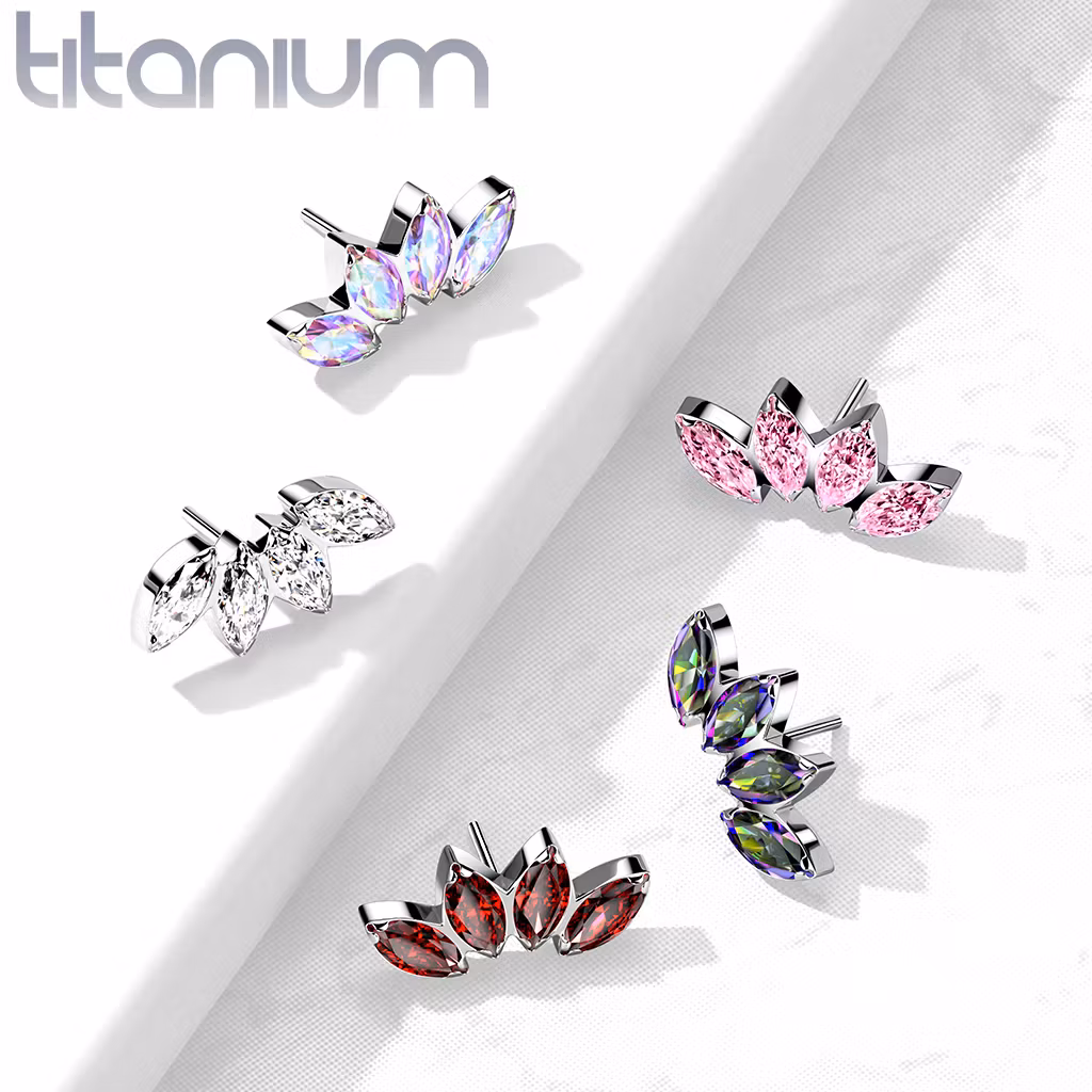 Threadless topp i titanium - 4st navettslipade CZ