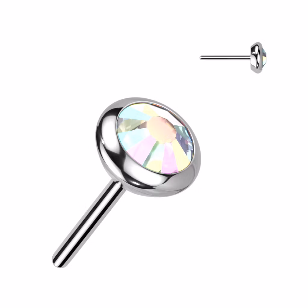 Threadless topp i titanium - Rund topp med CZ eller opalit