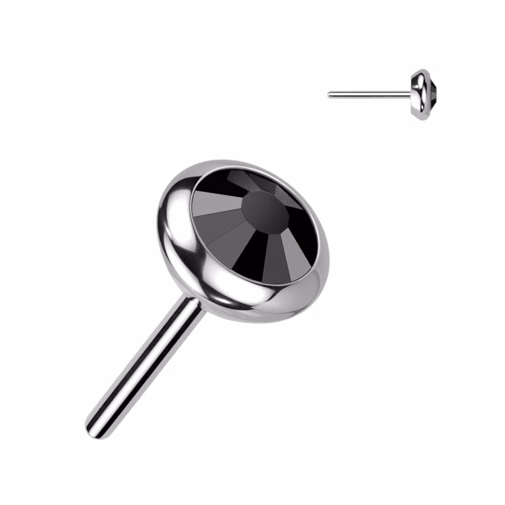 Threadless topp i titanium - Rund topp med CZ eller opalit