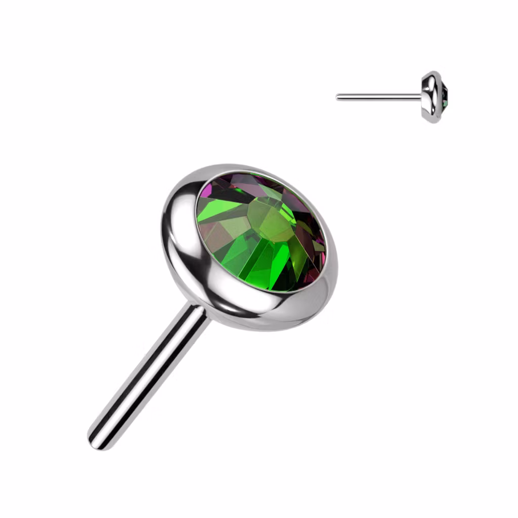 Threadless topp i titanium - Rund topp med CZ eller opalit