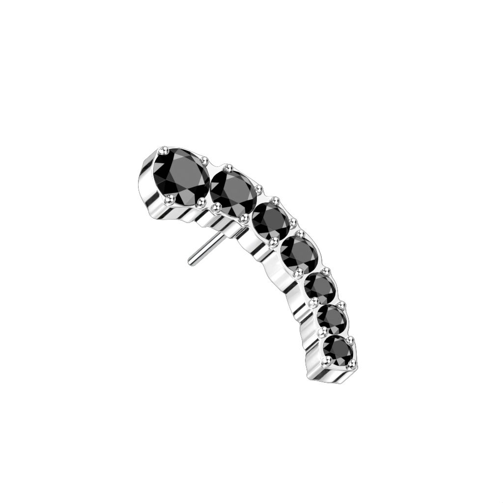 Threadless topp i titanium - Böjd topp med 7st "prong-set" CZ