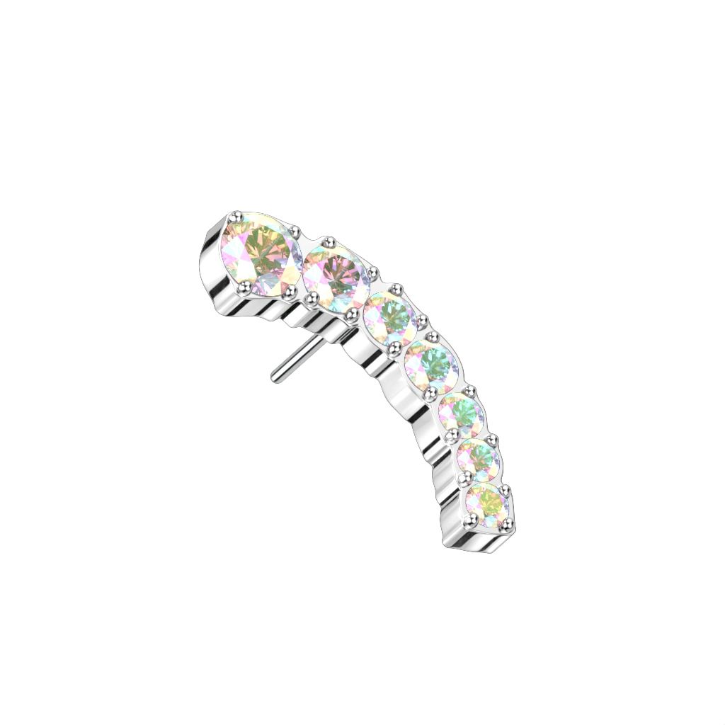 Threadless topp i titanium - Böjd topp med 7st "prong-set" CZ