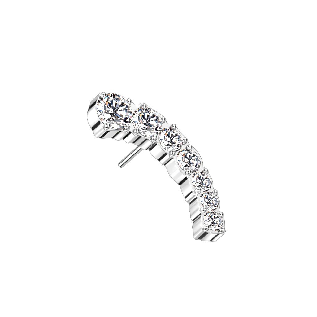 Threadless topp i titanium - Böjd topp med 7st "prong-set" CZ