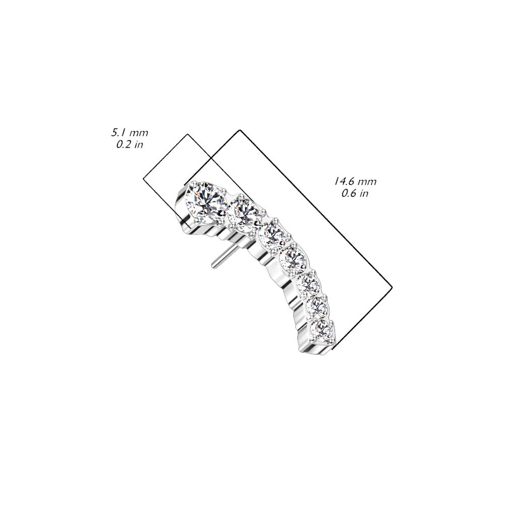 Threadless topp i titanium - Böjd topp med 7st "prong-set" CZ