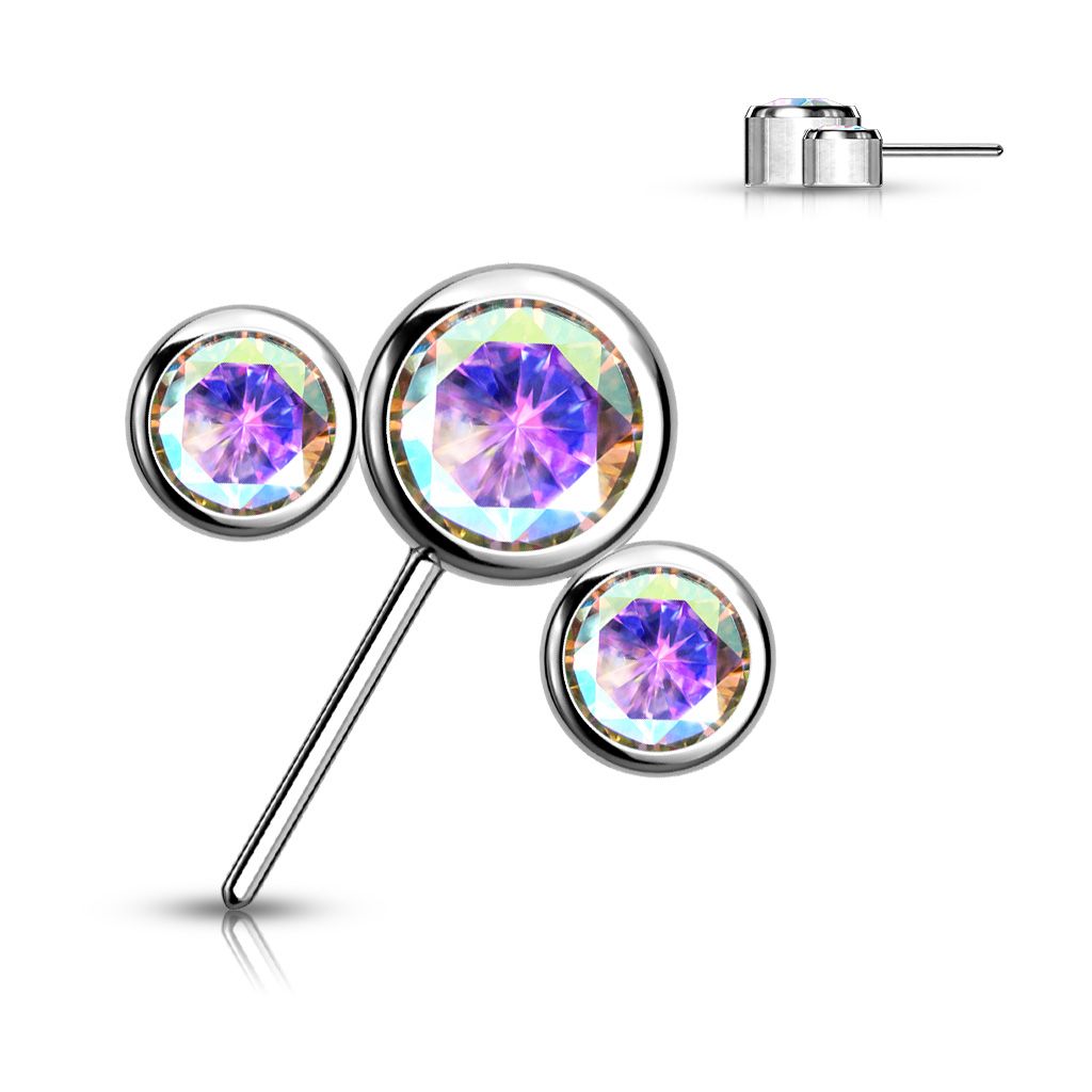 Threadless topp i titanium - Frontad topp med 3st CZ