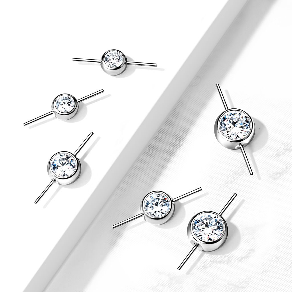 Threadless topp i titanium - Rund cylinder med CZ och dubbla pins