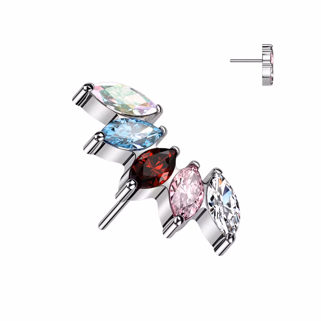 Threadless topp i titanium - 5st navettslipade CZ