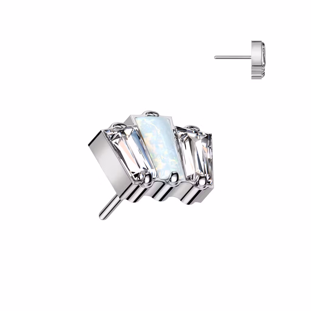 Threadless topp i titanium - 3st baguetteslipade CZ eller opal