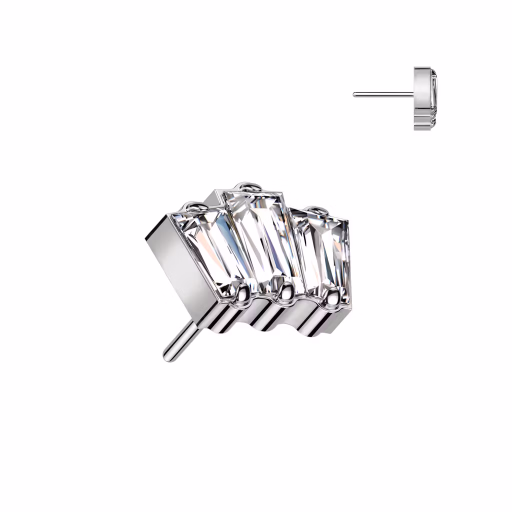 Threadless topp i titanium - 3st baguetteslipade CZ eller opal