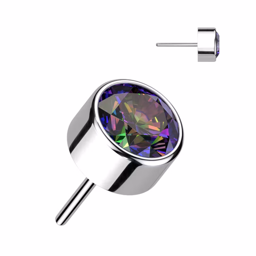 Threadless topp i titanium - Cylinderformad topp med CZ eller opal