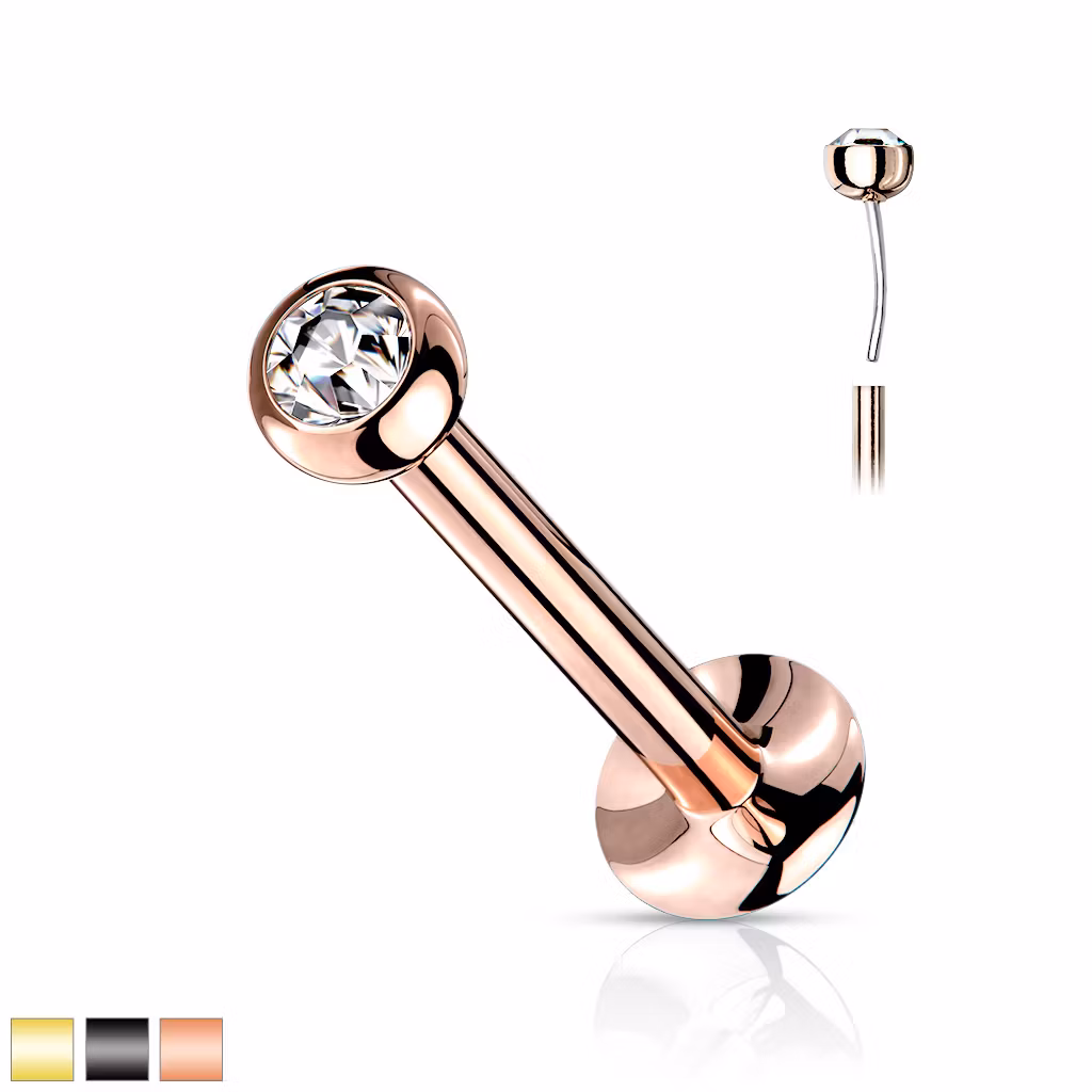 Threadless labret i PVD 316L kirurgiskt stål 1.2mm med 2mm push-pin kula med crystal