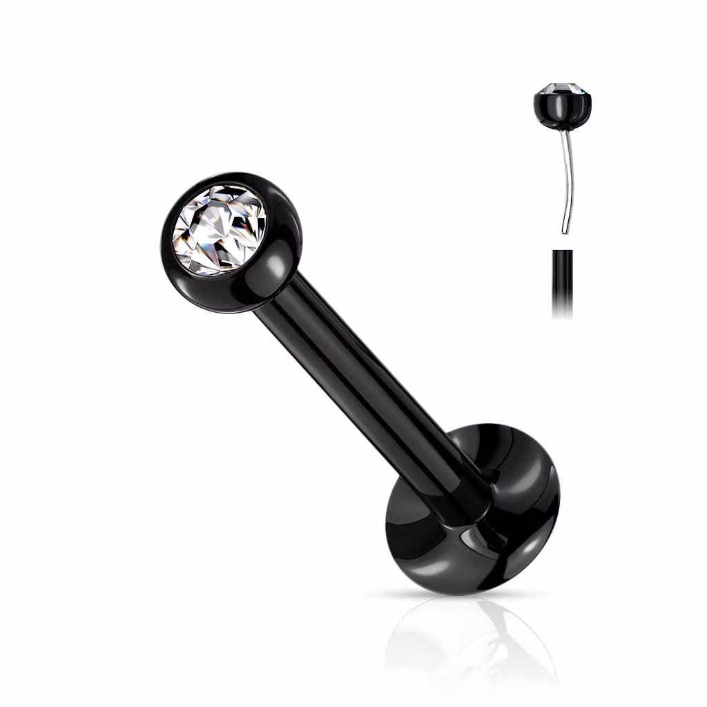 Threadless labret i PVD 316L kirurgiskt stål 1.2mm med 2mm push-pin kula med crystal