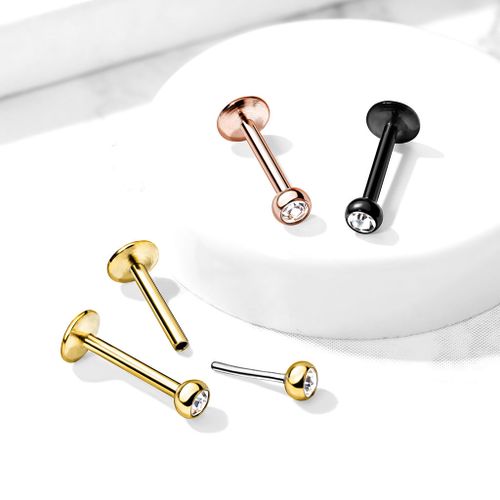 Threadless labret i PVD 316L kirurgiskt stål 1.2mm med 2mm push-pin kula med crystal